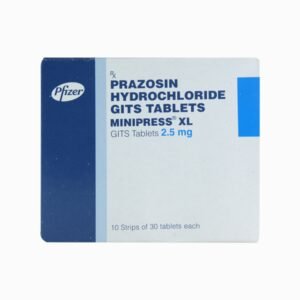 Box of Minipress XL 2.5 mg prazosin extended‑release capsules